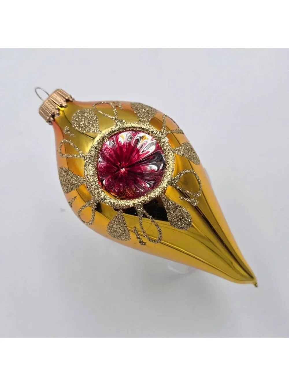 Reflector Indent Glass Ornament Icicle Yellow Gold Glitter Christmas 4